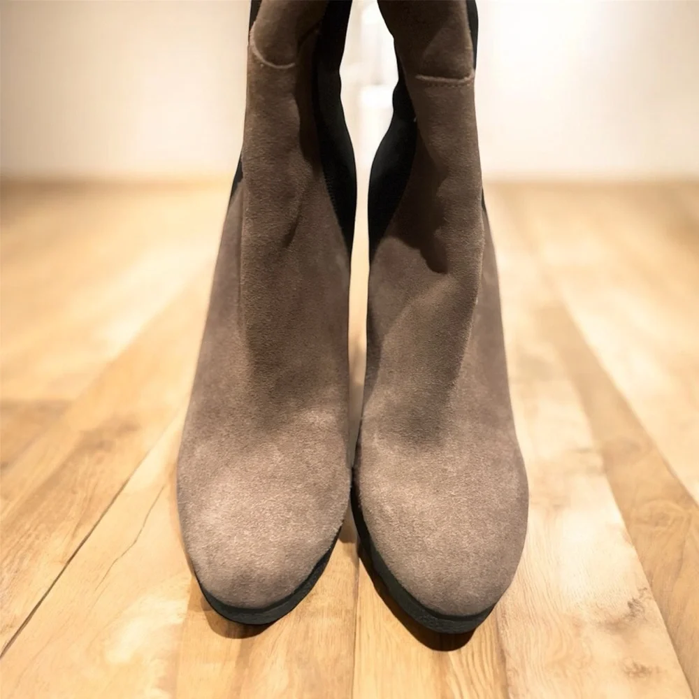 14th &‎ Union Two-Tone Suede Over-the-Knee Wedge Boots - Taupe & Black Size 7